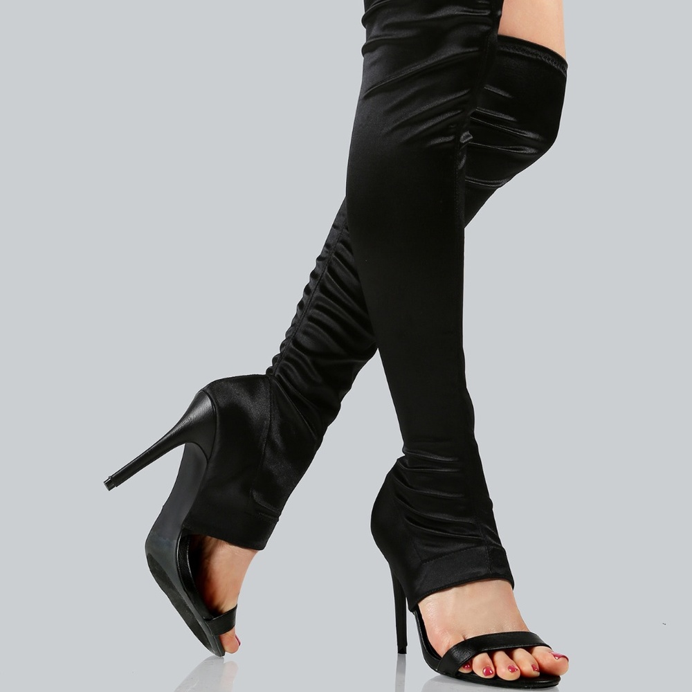 Peep Toe Satin Over the Knee Boots